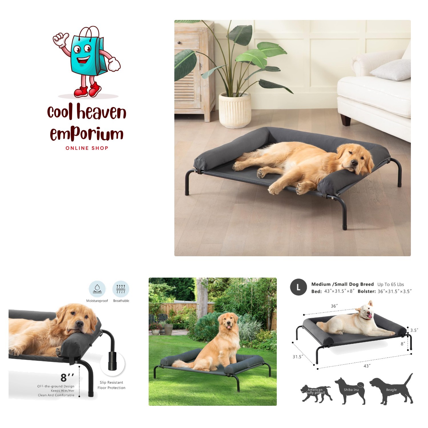 Cooling Elevated Dog Bed for Large Dogs - Portable Breathable Mesh Pet Cot