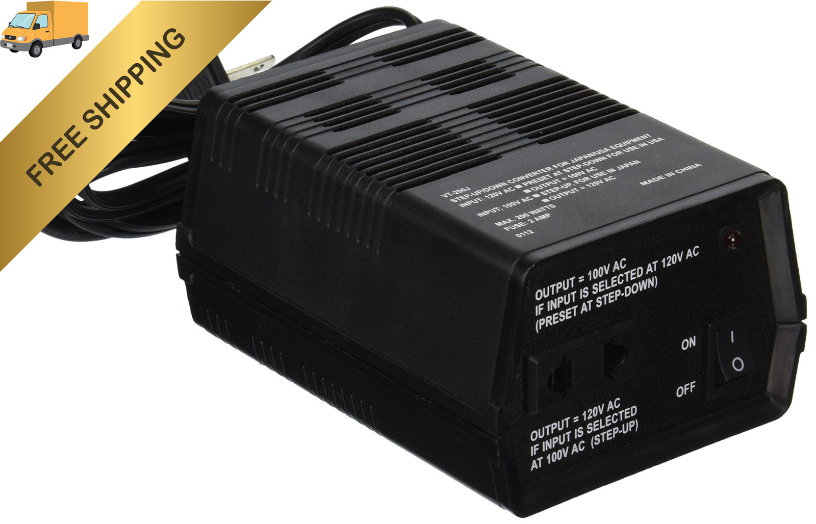 VCT VT-200J Japanese Step Up / Down Voltage Transformer 200 Watt, Black 