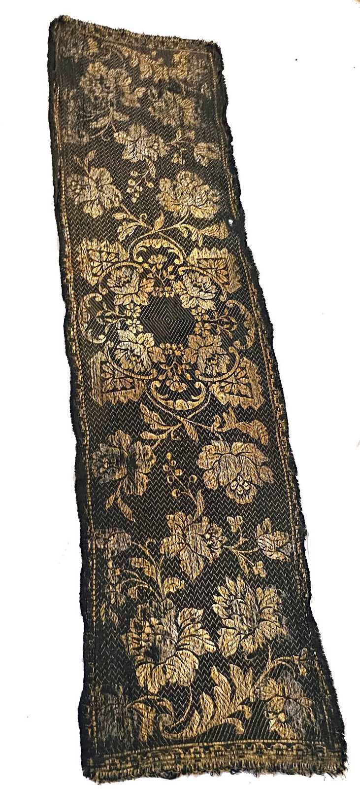 1890s ANTIQUE Brocade Silk Tablecloth Scarf Runner Floral Victorian 14 x 54"