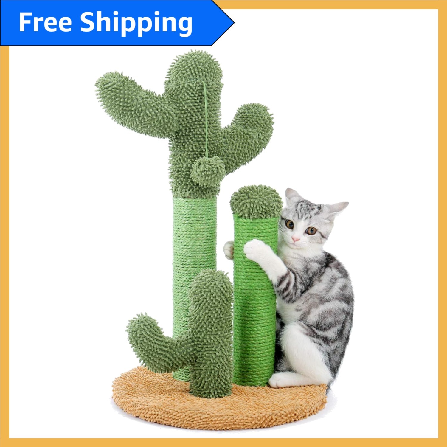 Cactus Design Cat Scratching Post with 3 Scratching Poles & Interactive Toy