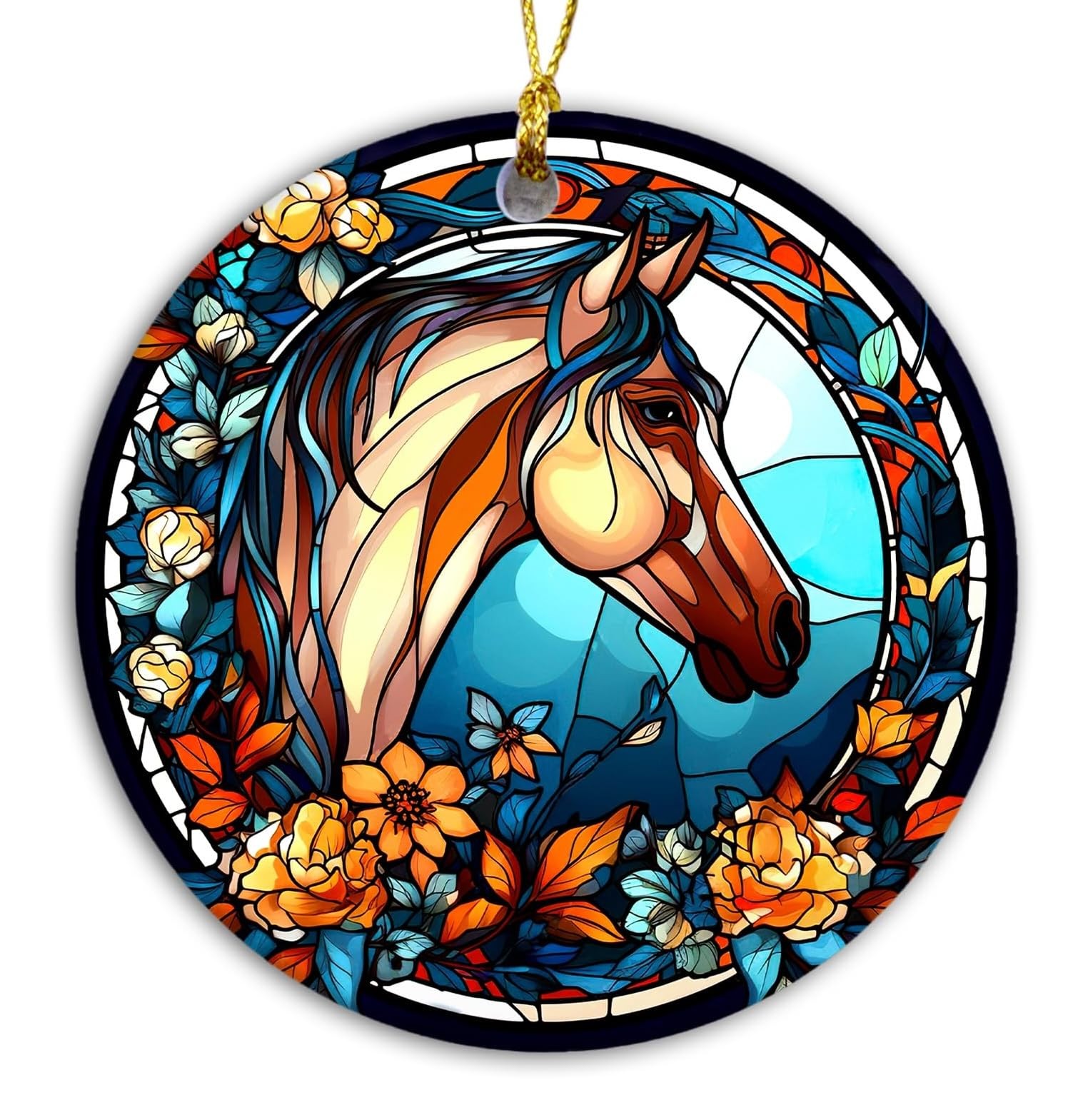 Horse Christmas Ornament 2025 | Stained Glass Ornament, Floral 