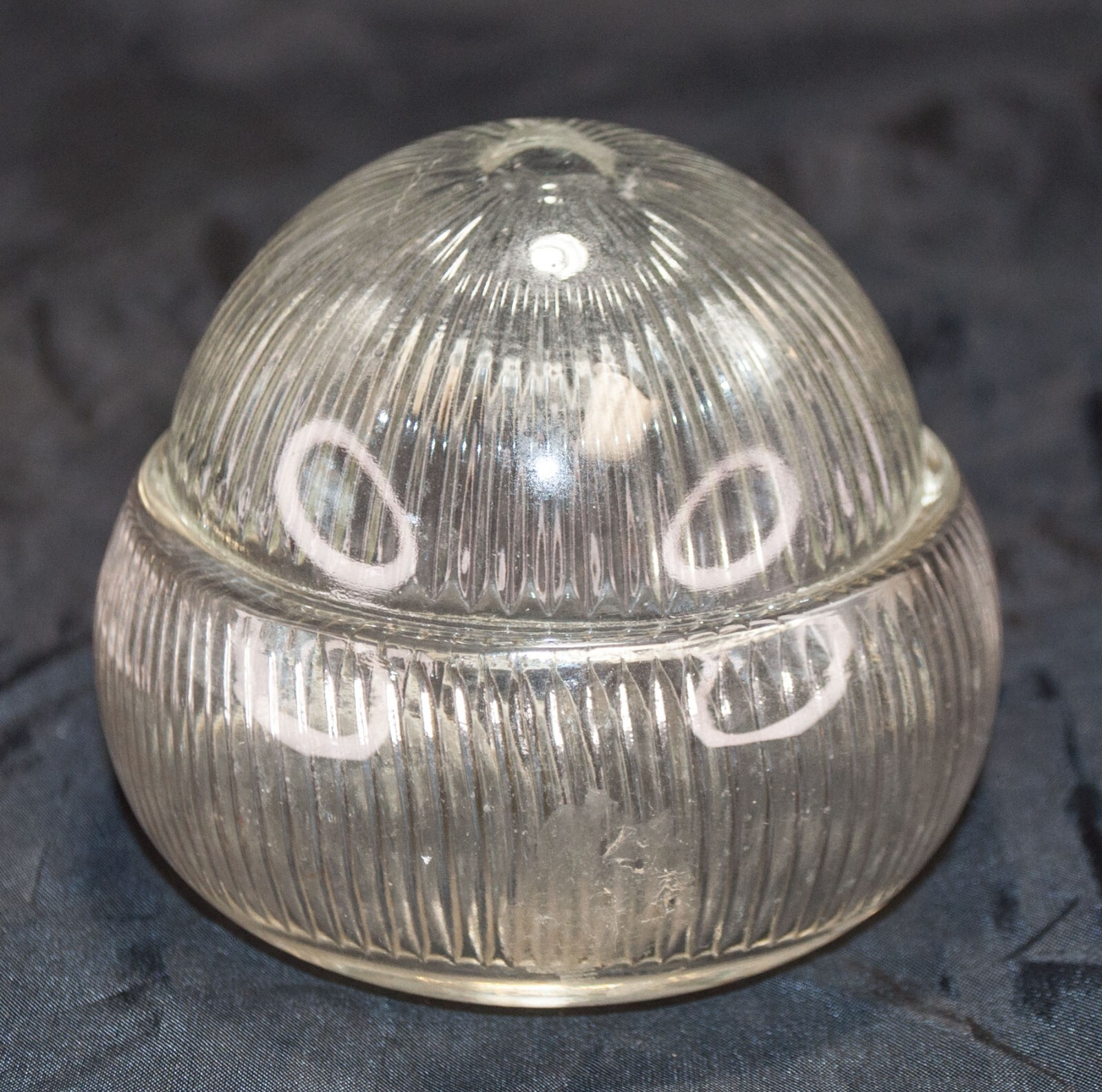 Vintage Ribbed Heavy Glass Trinket Dish w/ Dome Lid