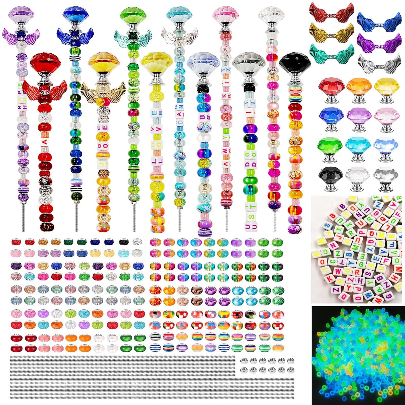 442PCS Beaded Garden Stakes Kit with Glow-in-The-Dark Beads, Letter Beads & W...
