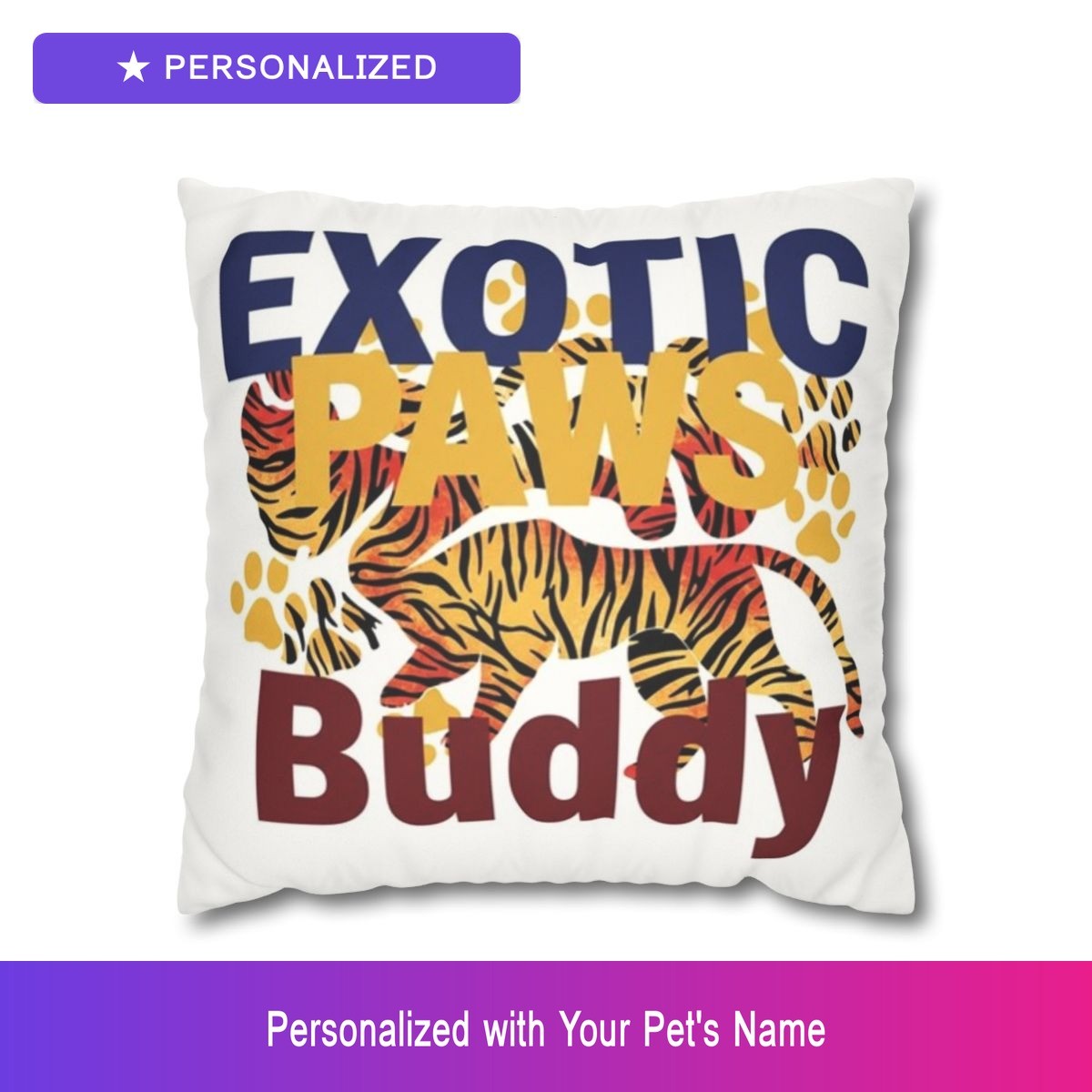 Custom Bengal Cat Paw Print Pet Throw Pillow Personalized Name Dog Owner
