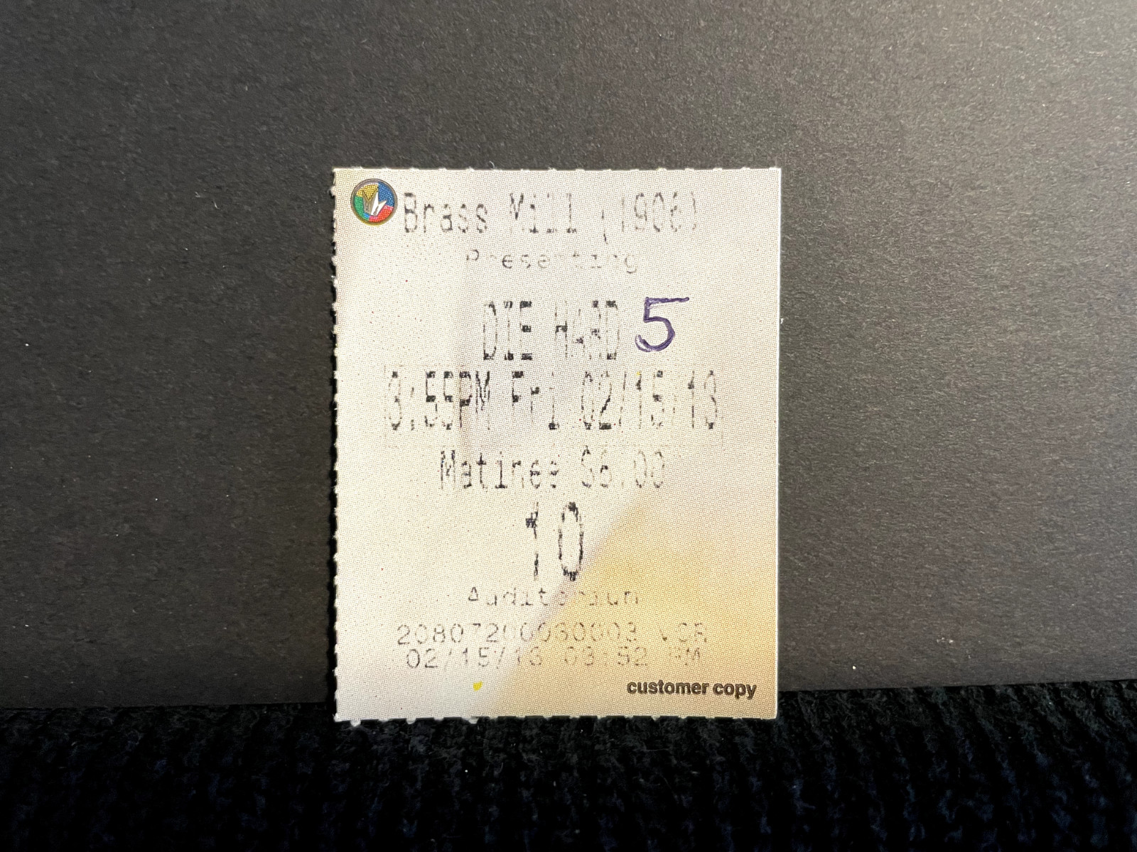 Vintage Movie Ticket Stub Die Hard 5