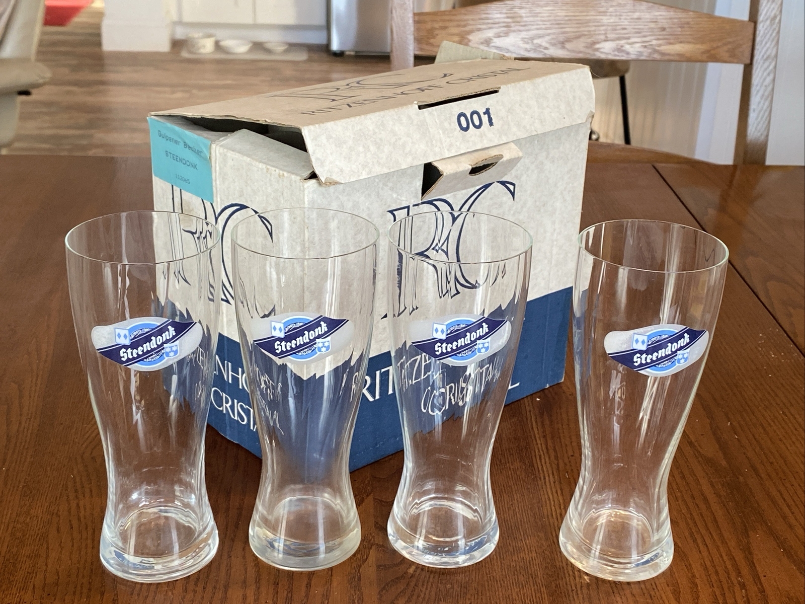 4 STEENDONK Retired Belgian BEER SWIRL GLASS CUP 6.5” TALL EXCELLENT COND. 10 Oz