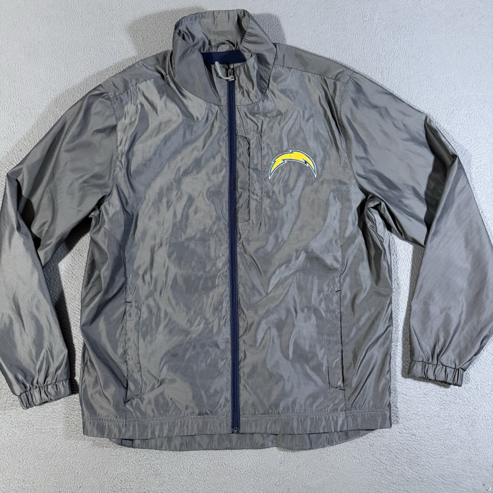 San Diego Chargers NFL Football Embroidered Jacket Mens Large Full Zip Gray Coat