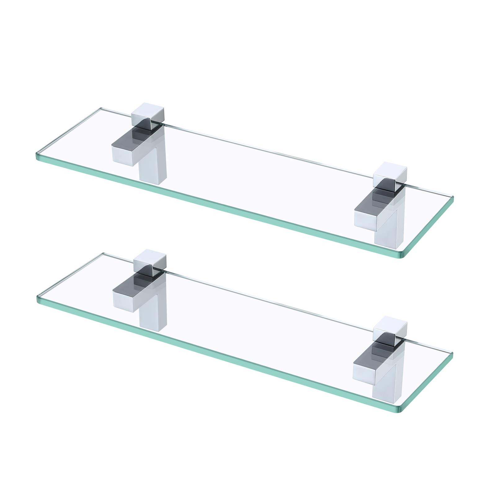 KES 16" Tempered Glass Bathroom Shelf, Chrome Brackets, Rustproof
