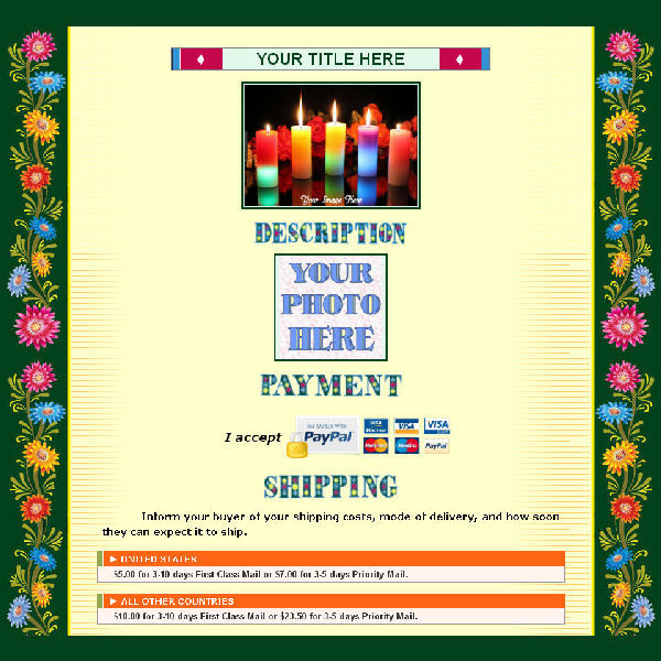 AUCTION TEMPLATE Garden Flowers Design Border Green Yellow with FREE SHIPPING