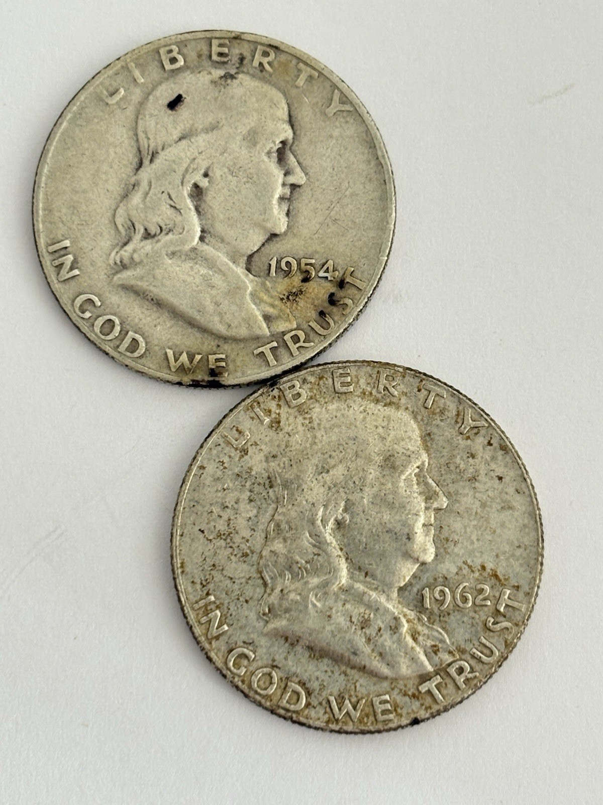 Lot of 2 Franklin Silver Half Dollar 90% Silver Denver Mint 1954-D 1962-D