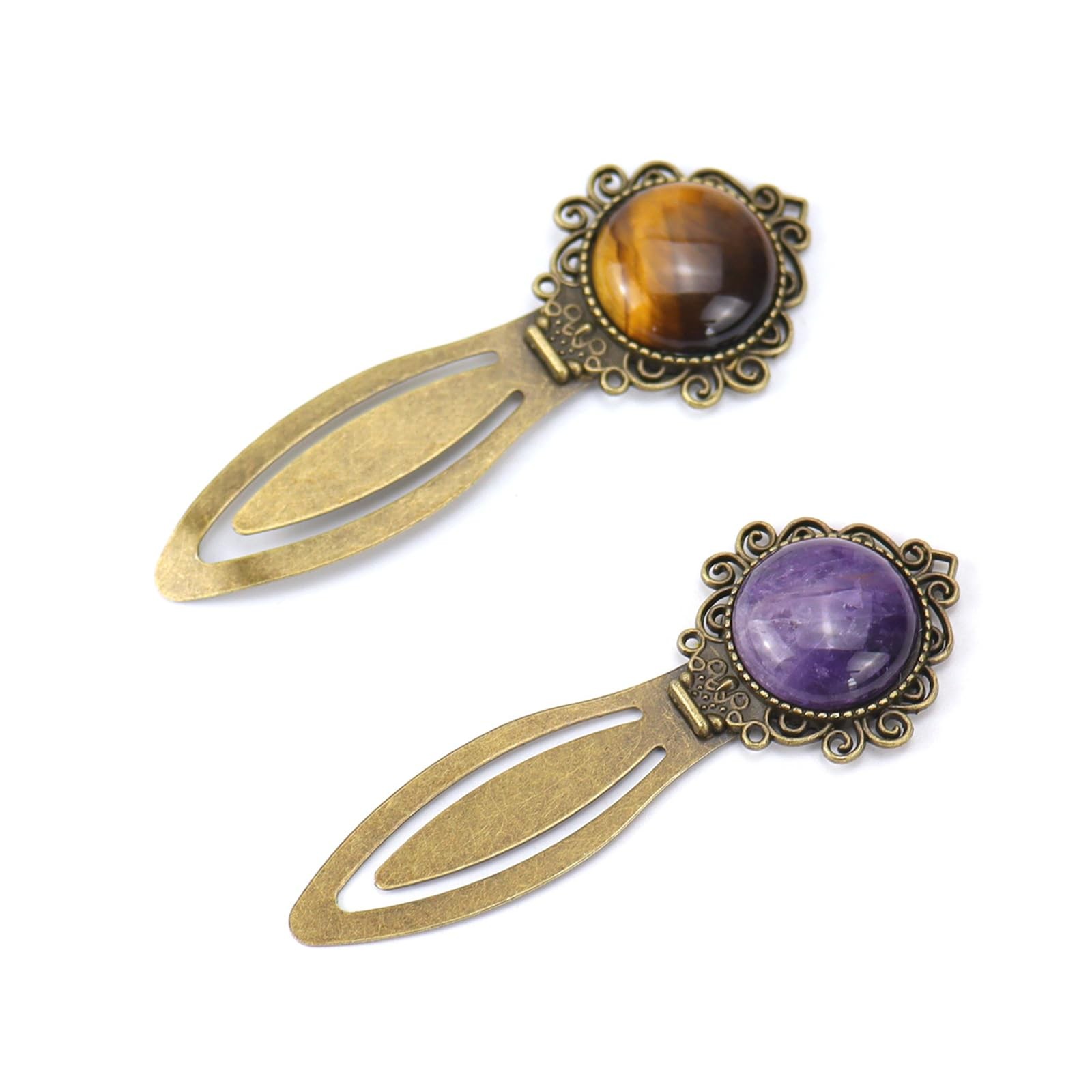 2 Pcs Exquisite DIY Brass Metal Bookmarks Vintage Purple, Yellow, 