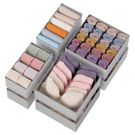  Drawer Organizer Clothes, 8 Pack Dresser Organizer for Underwear, Sock, Grey