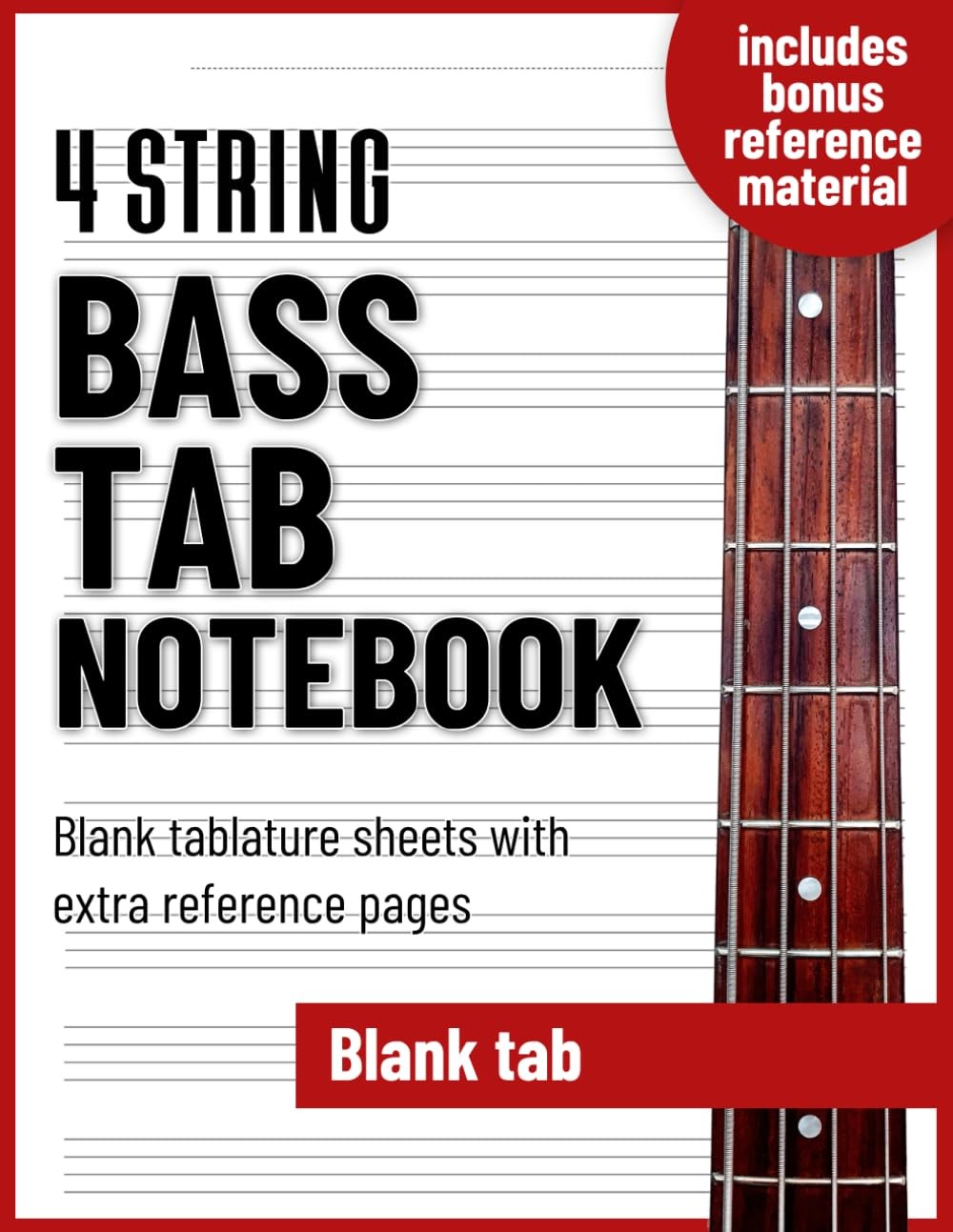 Bass Guitar blank Tab notebook – 4 string tablature pages with extra... 