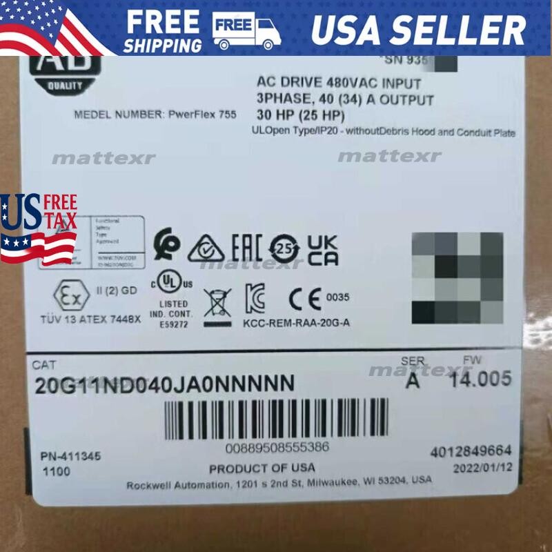 New AB 20G11ND040JA0NNNNN PowerFlex Air Cooled 755 AC Drive US Free Tax