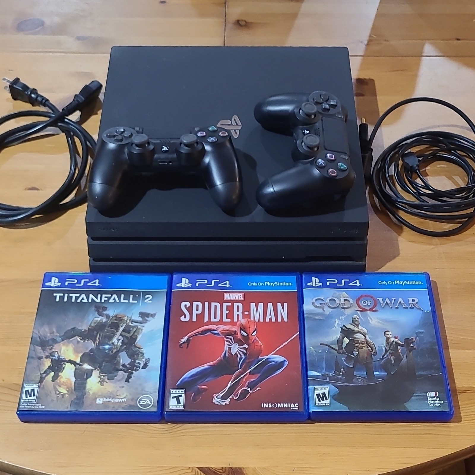 PlayStation 4 Pro Console, 2 Controllers, Spider-Man, God of War, Titanfall 2