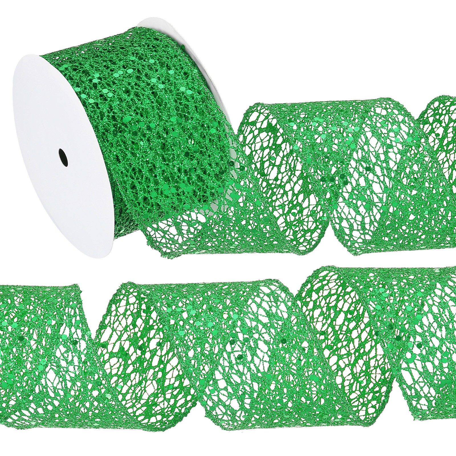 2.5"x 10Yards Sparkling Glitters Yarn Ribbon Polyester Mesh Ribbon(Dark Green)