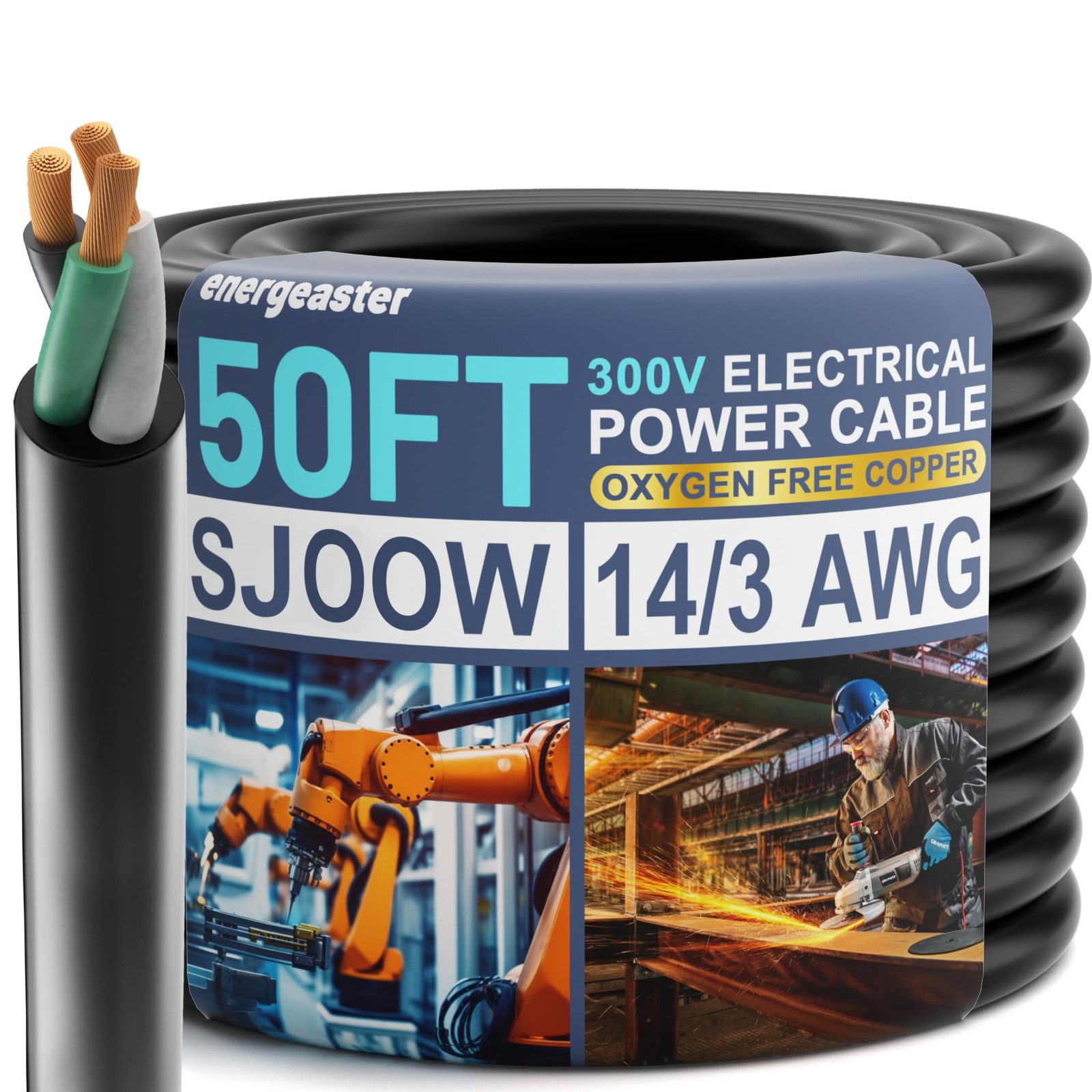 14/3 SJOOW Bulk Electrical Cable, 300V 15A - Water & Oil Resistant Wire
