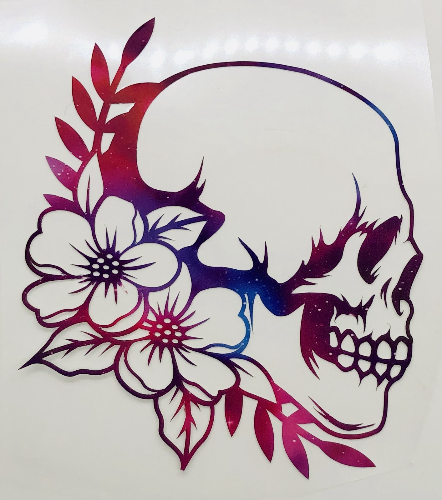 Handmade cosmic floral skull decal