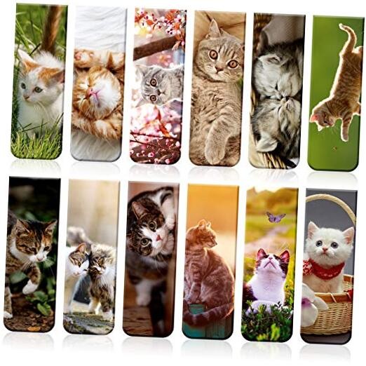  12 Pieces Magnetic Bookmarkss Magnet Page Markers Assorted Cute Book Cat