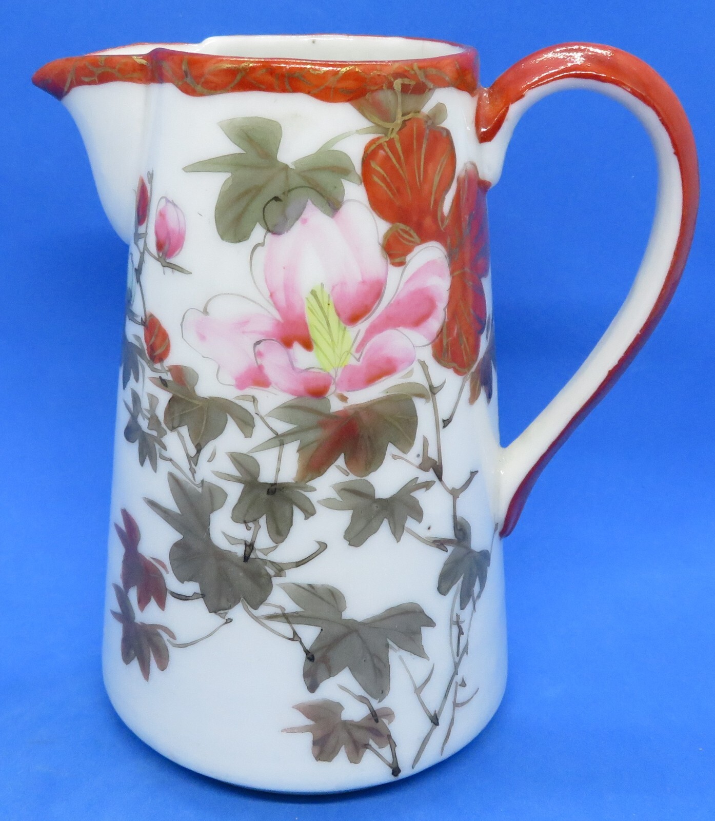 Japanese Kutani vintage Art Deco oriental antique red glaze straight side jug