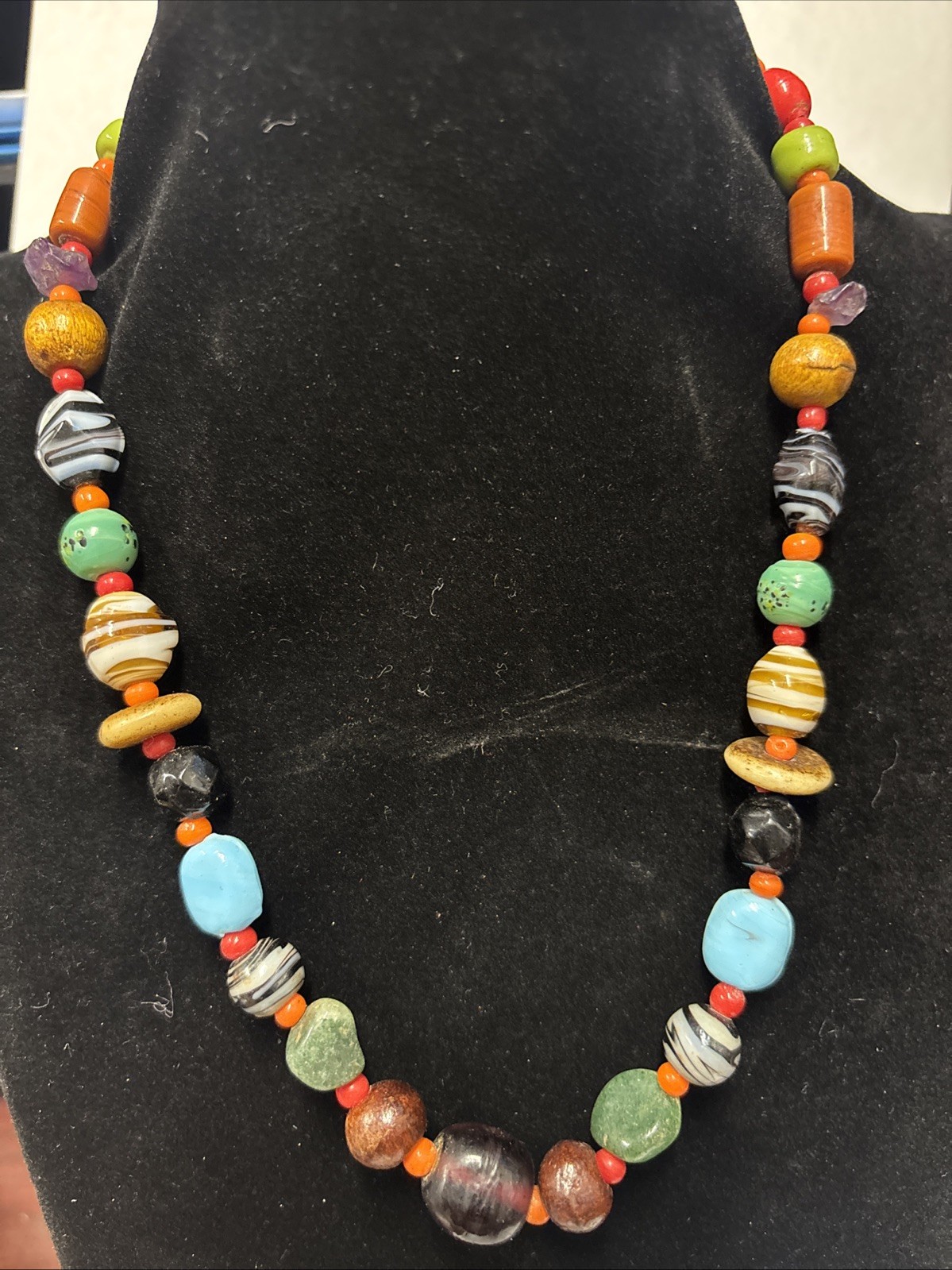 boho beaded necklace Multi Colored Beaded 