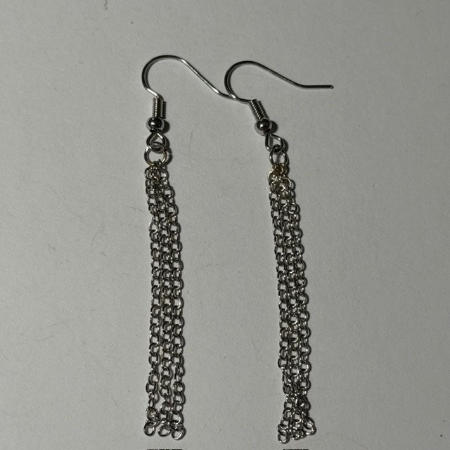 Silver Tone Chain Dangles Fringe Tassel Fishhook Earrings Kids Girls