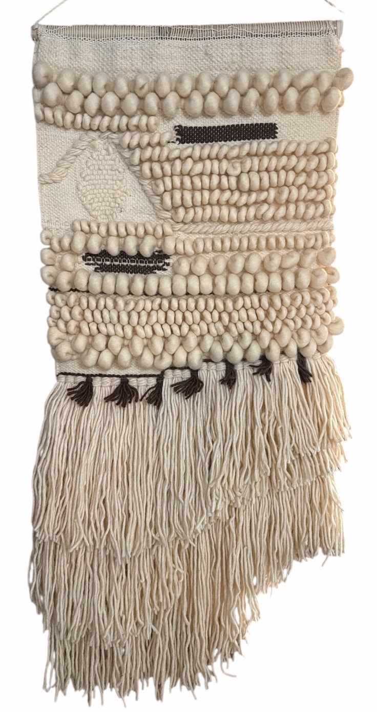 Abstract Textile Wall Hanging Bohemian Yarn Art Approx 40” Long 18” Wide Wool