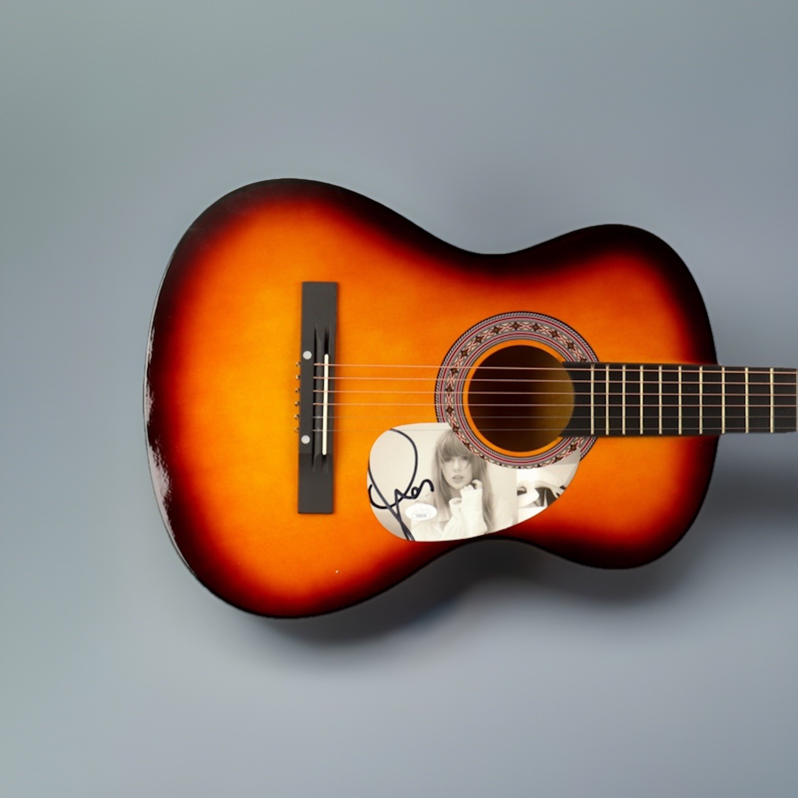 Autographed Sunburst Acoustic Guitar with Musician Photo Pickguard