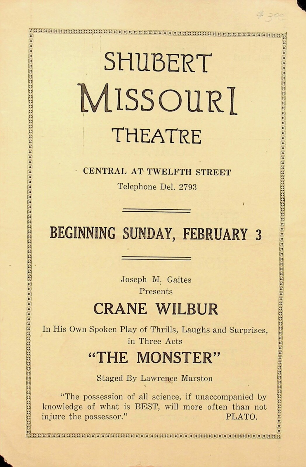 1920'S SHUBERT KANSA CITY MISSOURI THEATRE PROGRAM - E17-C