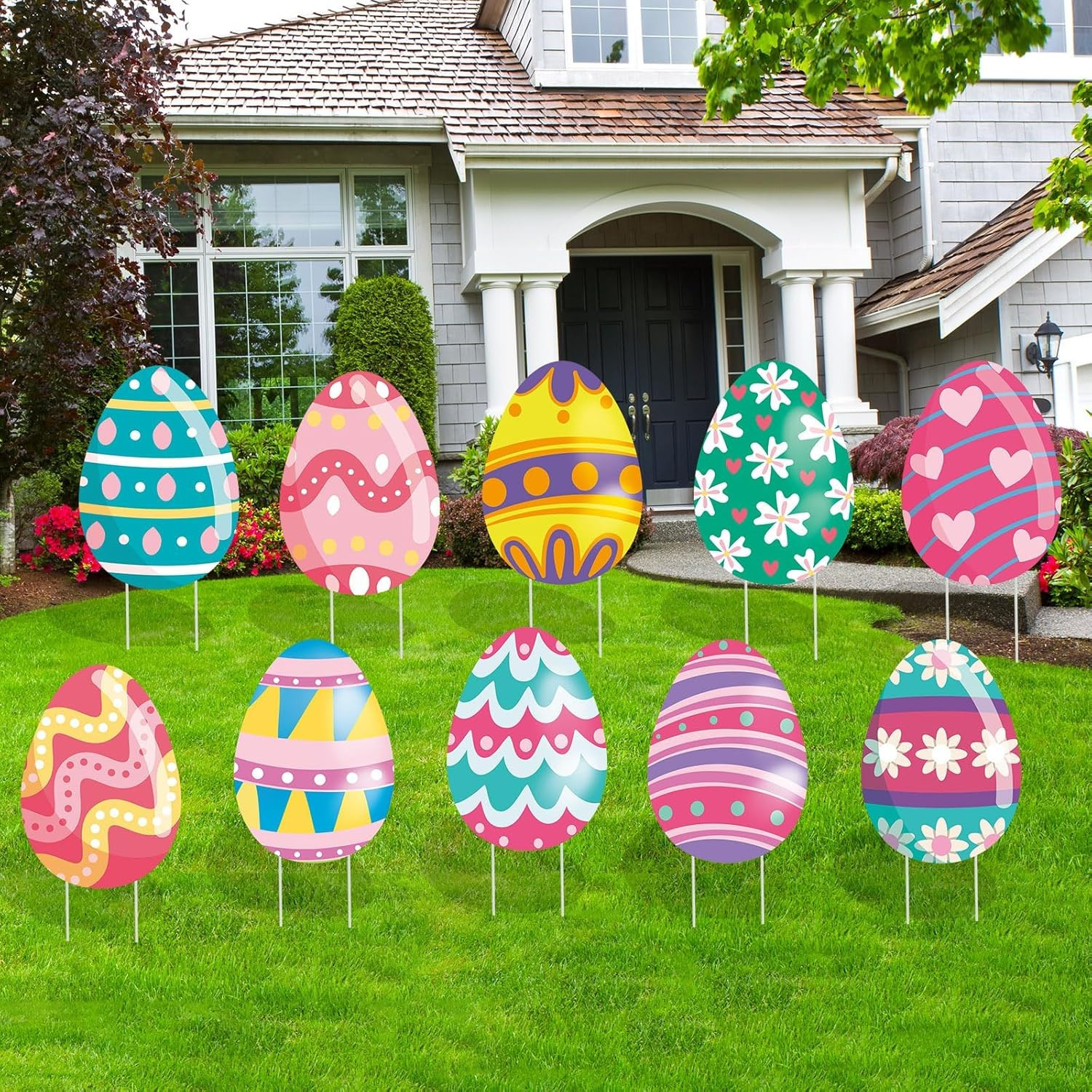 10 Pcs Easter Yard Signs Stakes Easter Decorations Outdoor Waterproof Yard Decor