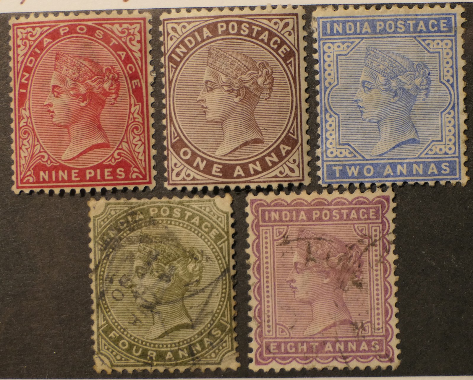 India Scott # 37-38, 40, 42, Part-Set of 5, Mint/Used