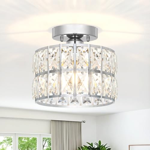 Crystal Ceiling Light Fixture, Modern Crystal 9in - 1 light - A Chrome