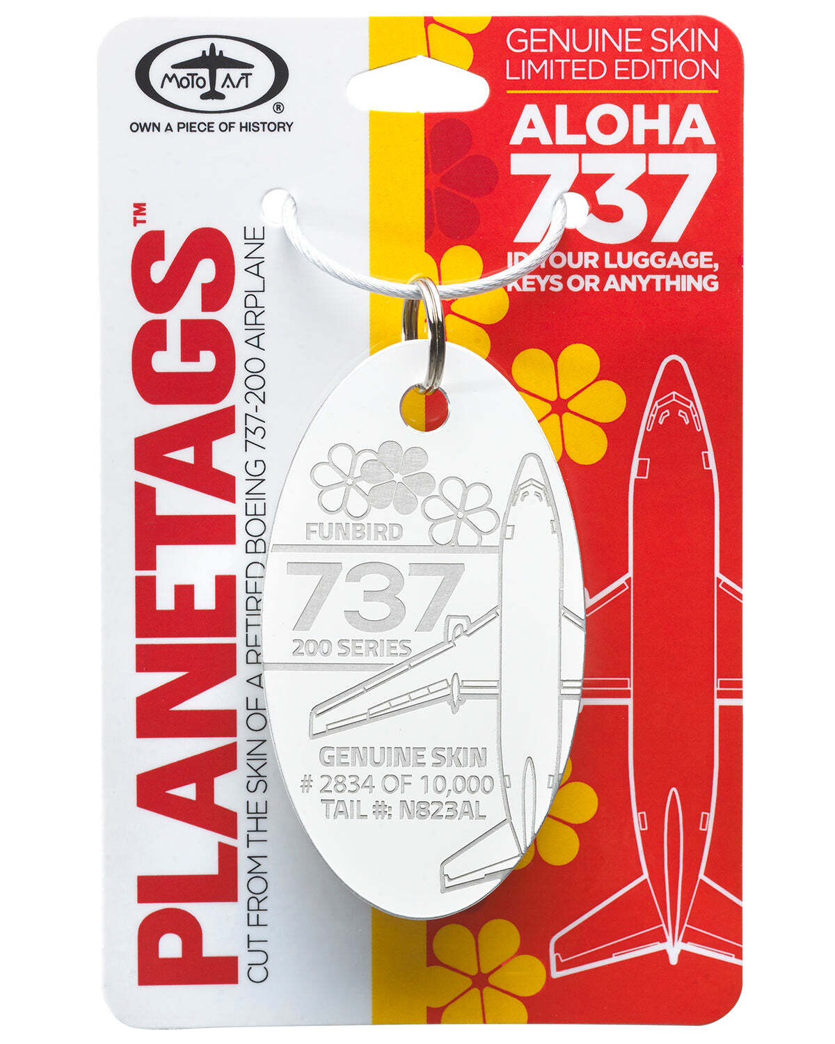 Aloha Airlines Boeing 737-200 Tail #N823AL Aluminum Jet Plane Metal Skin Bag Tag