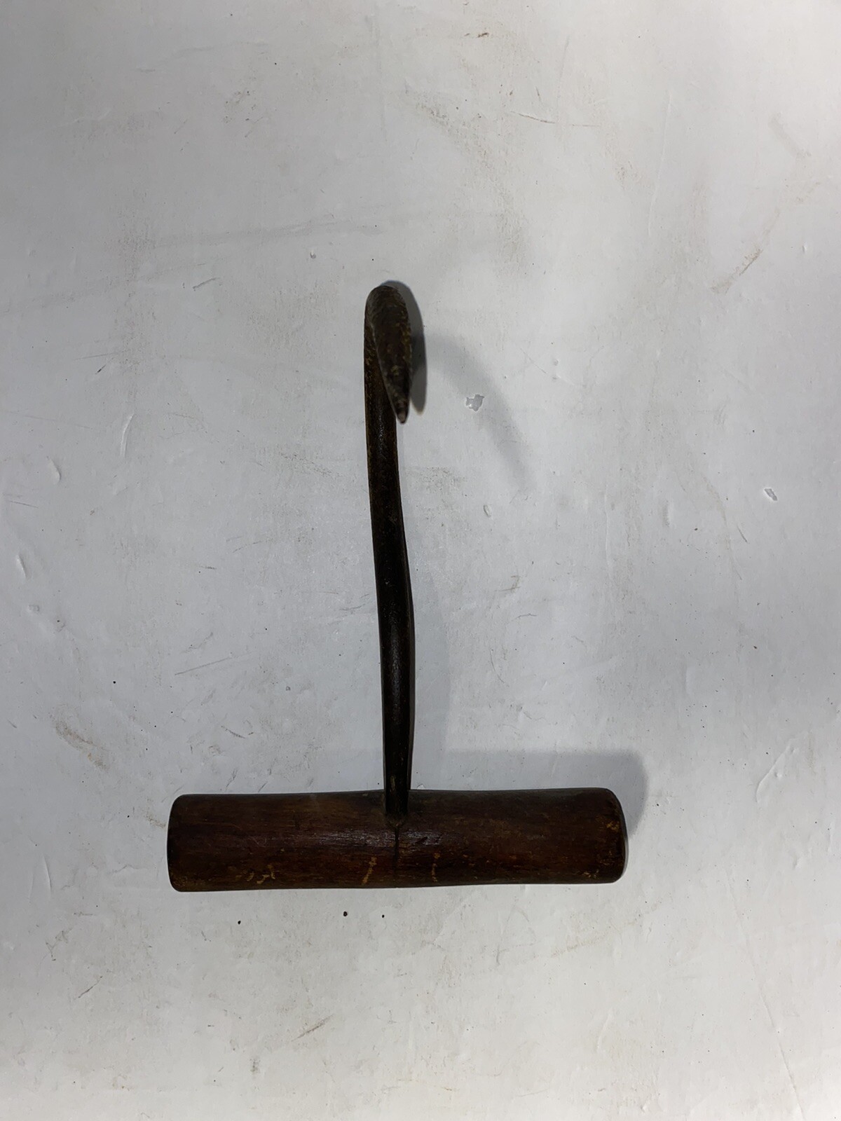 Antique Cast Iron Meat Ice Bale Hay Hook Wood Handle