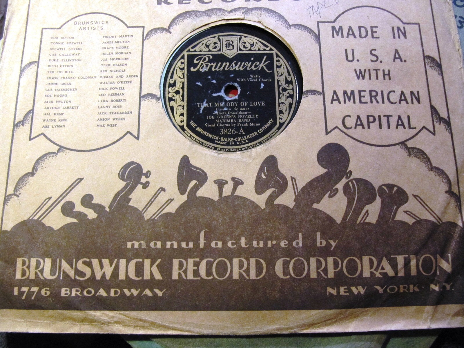 1928 JOE GREEN's NOVELTY MARIMBA BAND That Melody of Love/ Danube BRUNSWICK 3826