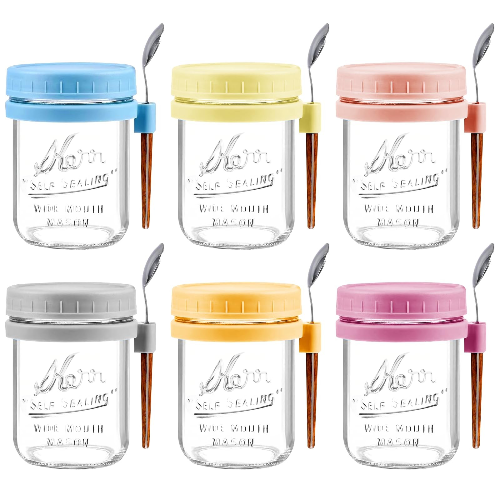 AsstarJTK 6 Pack Overnight Oats Containers with Lids and Spoons  16 Oz Glass ...