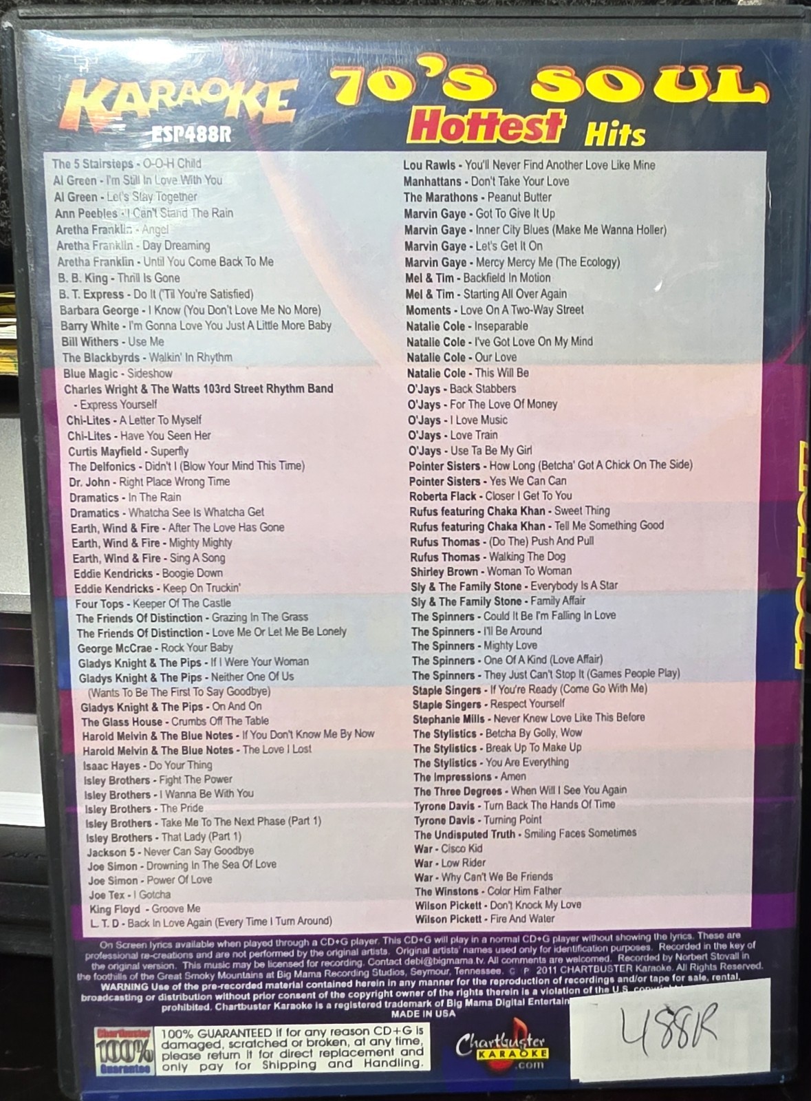 488R 70'S SOUL     CHARTBUSTER  (6 CDGS) KARAOKE LOT LONG DRIVE
