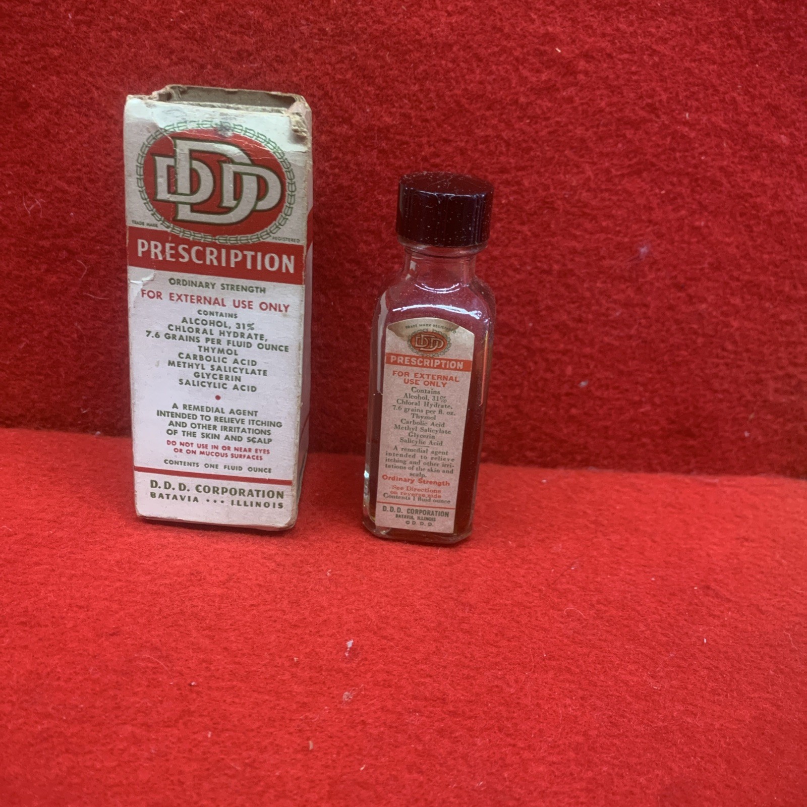 Vintage DDD Medicine Bottle Clear 1 fl. oz. with Original Box Prescription