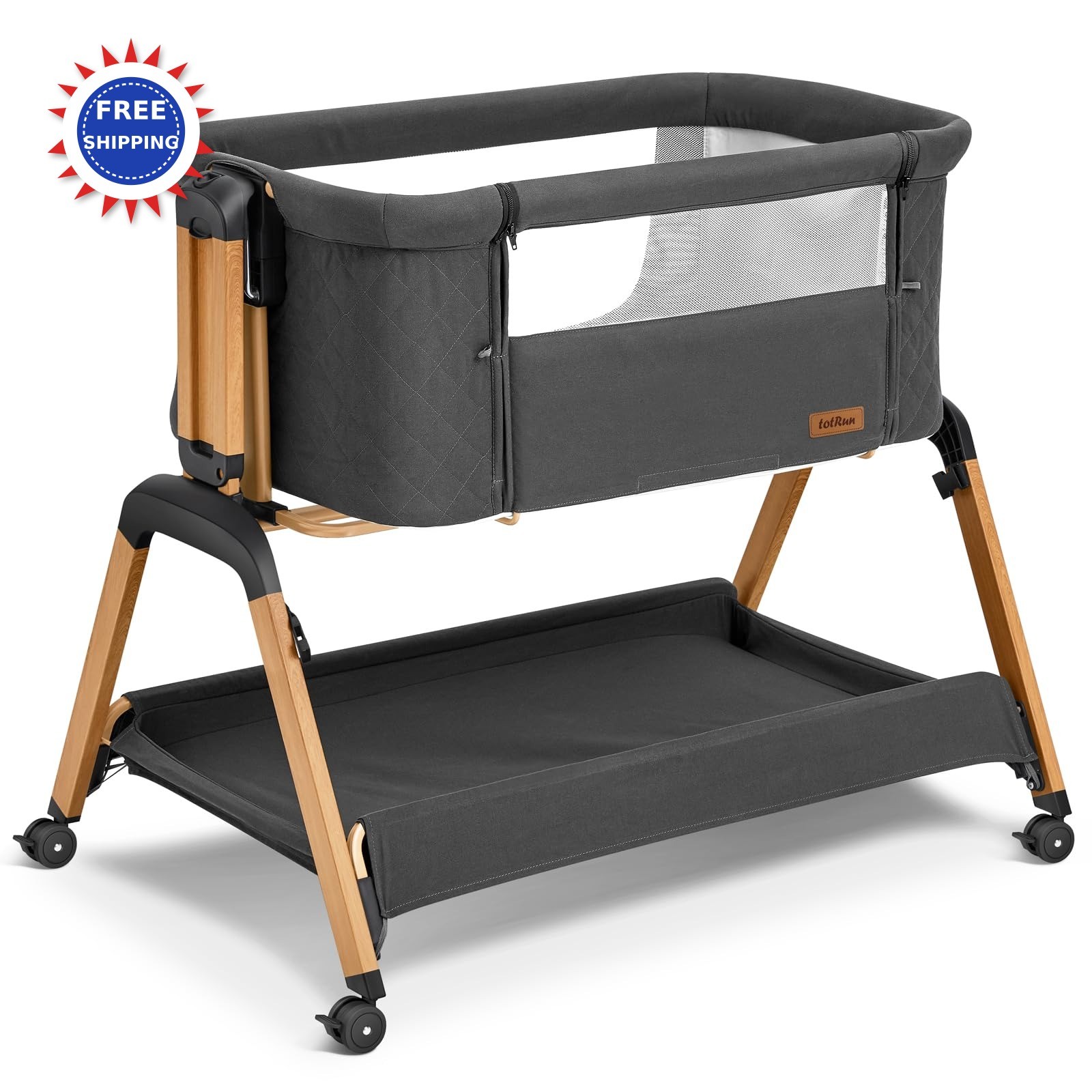 Bassinet Bedside Sleeper Rocking 5 Height Adjustable Black TotRun Bassinets