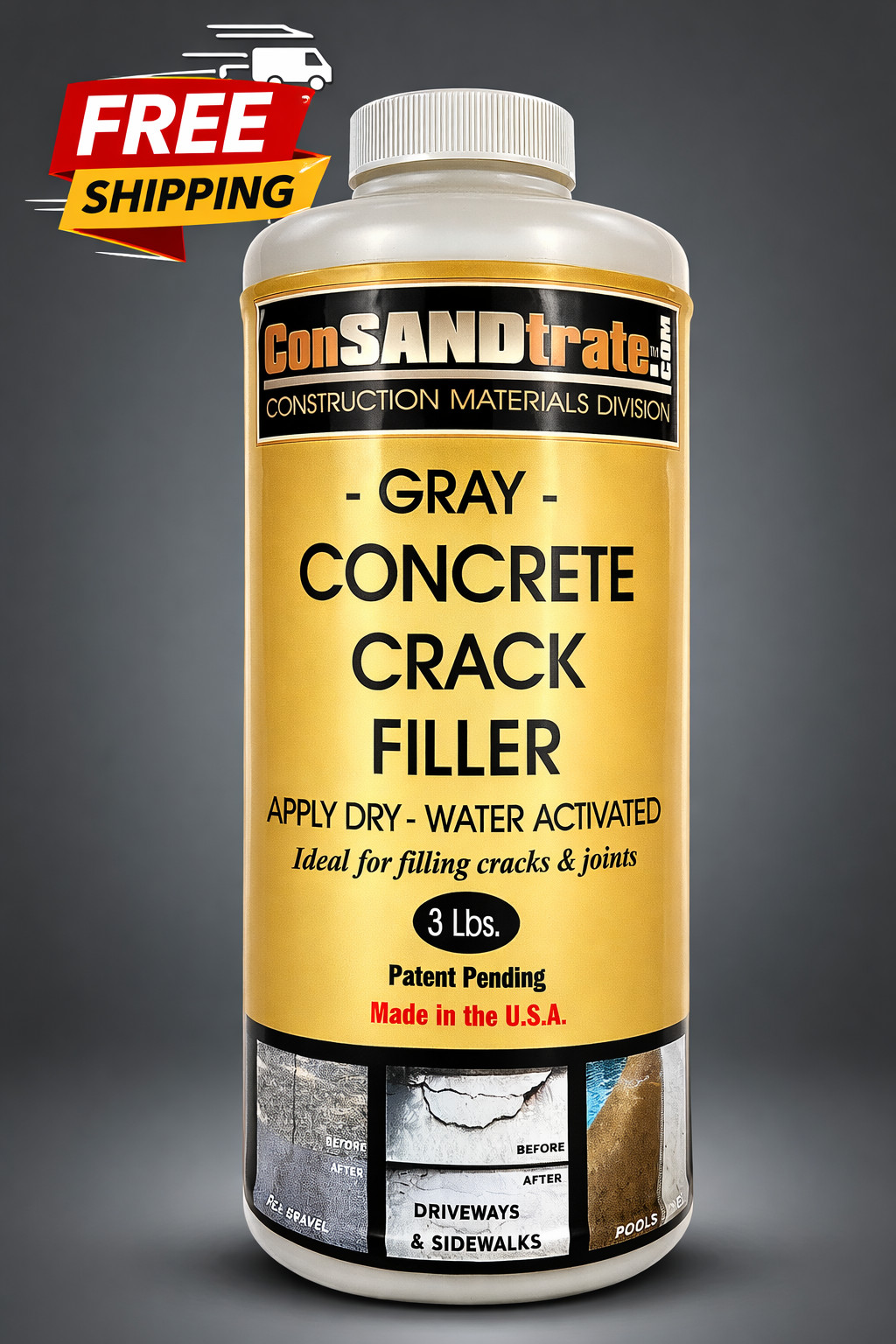 ConSandtrate Concrete Crack Filler - Gray - 3 lb. (Single Bottle) for Filling...