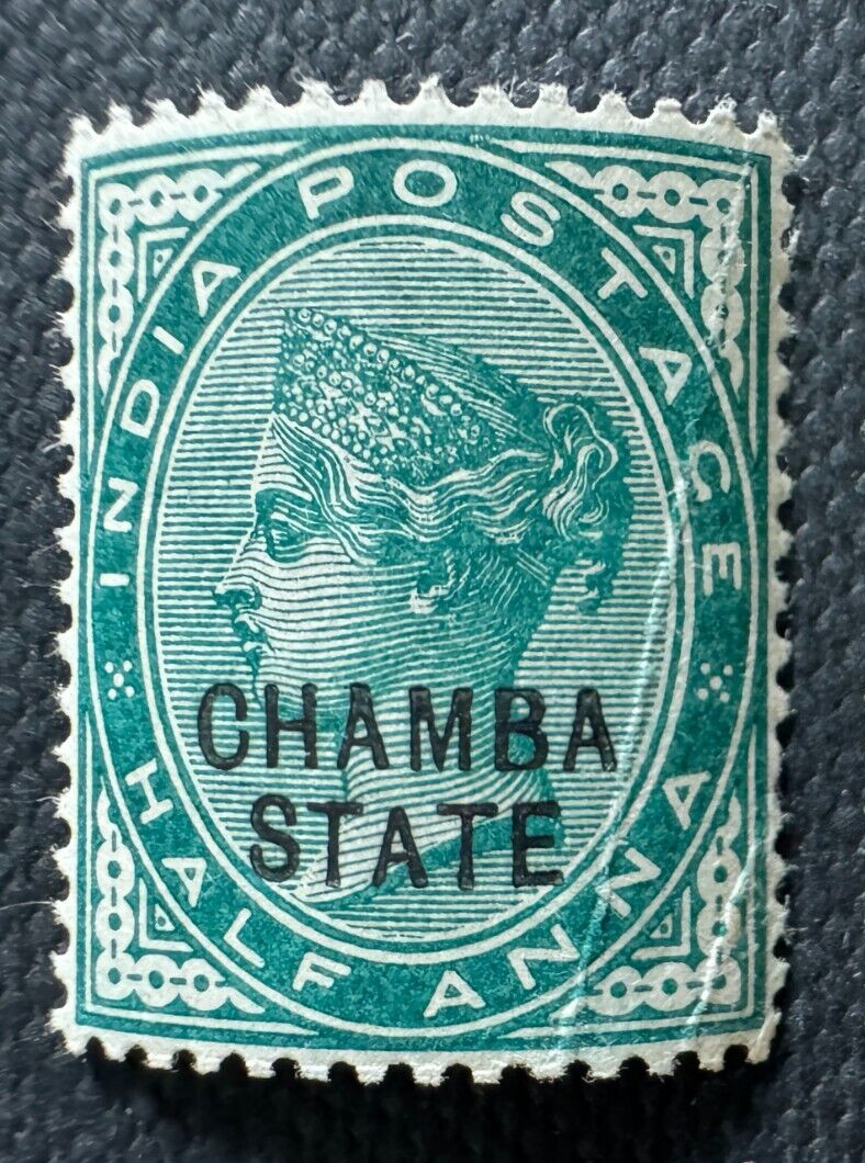 1887-95 CHAMBA STATE opt INDIA QV ½a MLH SG# 1 I6276 creased