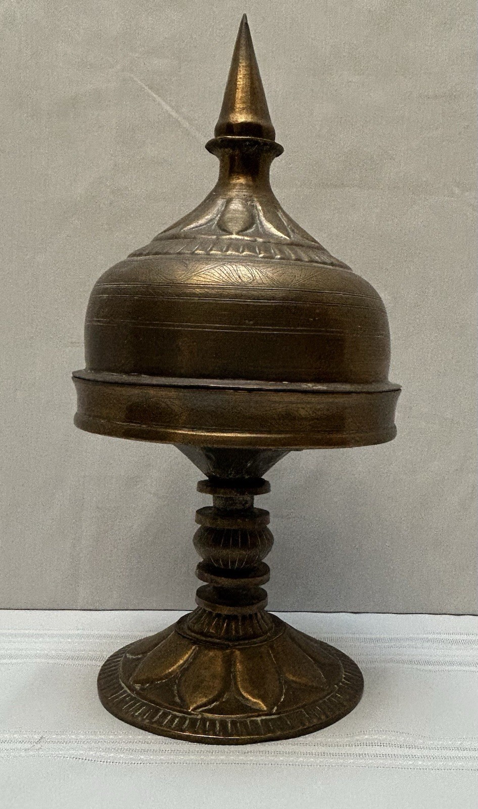 Vintage Indian Brass Paan (Betel Nut) Holder on Stand 16” Early 1970s Decor