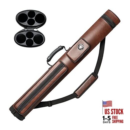  Pool Cue Case, 2 X 2 Hard Pool Stick Case, Made of Faux Leather Brown