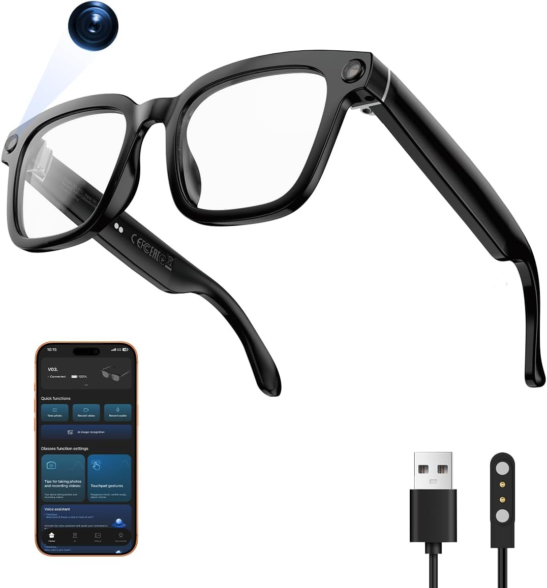 AI Smart Glasses,Hd 1080P Camera Glasses with Video Recording & Photo Taking,140