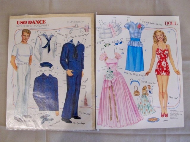 MARILYN HENRY "USO DANCE PAPER DOLLS OF WORLD WAR II" BILL & CANDY-2 PAGES-UNCUT