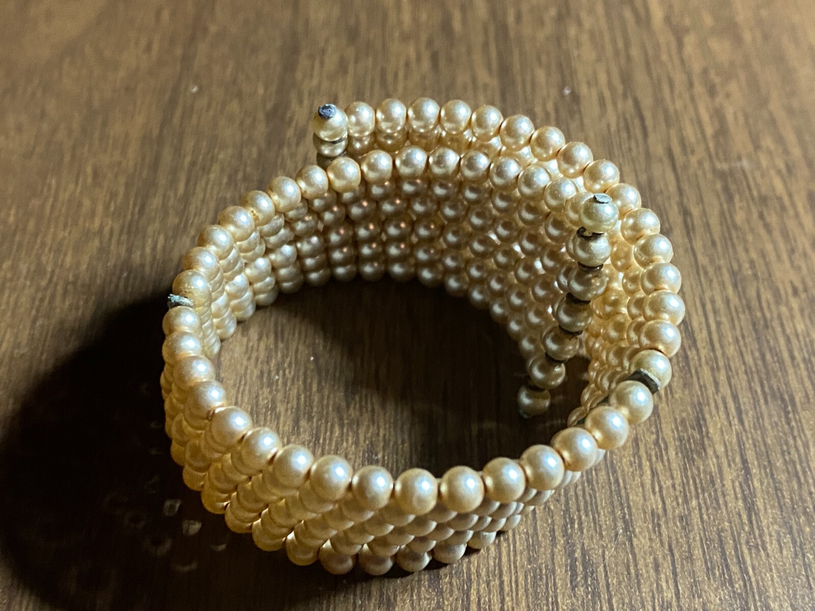 Vintage Graduated Faux Pearl Flexible Cuff 6 Row Bracelet 7"