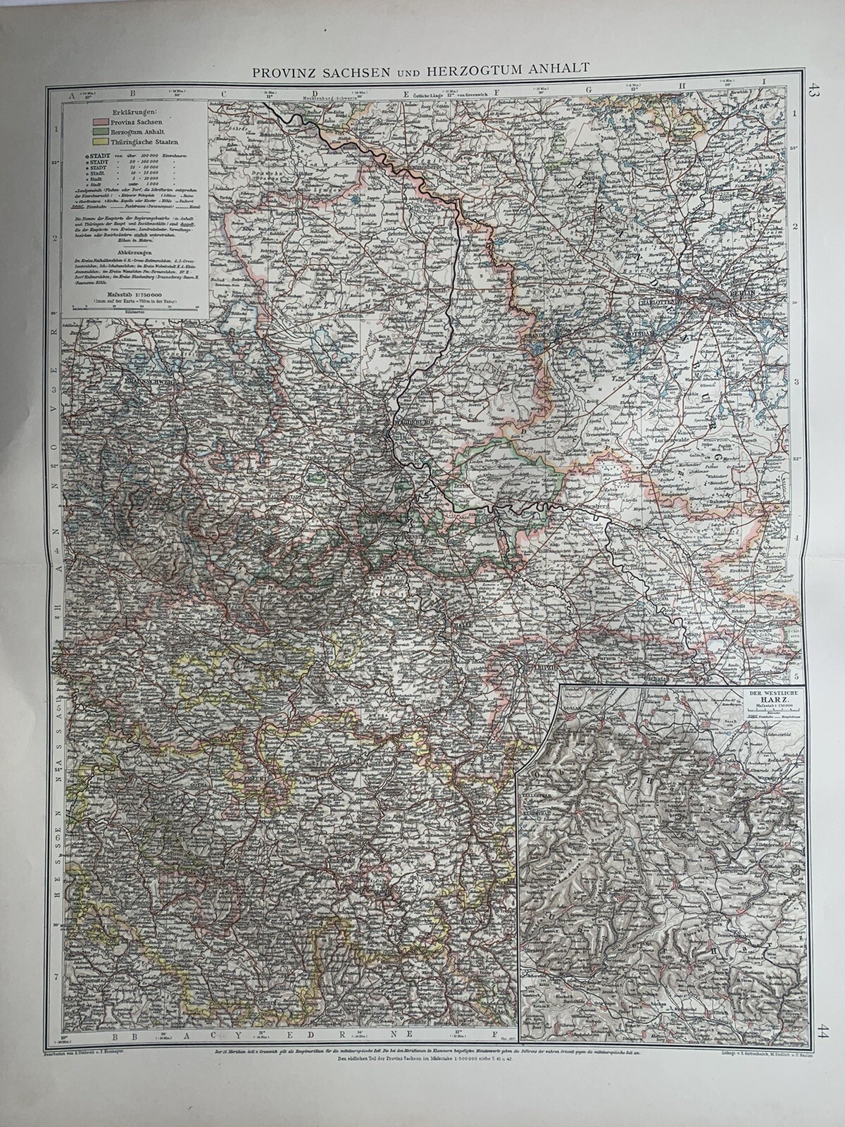 1899 Saxony Sachsen Hertzogtum Anhalt Original Antique Map by Richard Andree