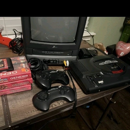 SEGA Genesis Console with Controllers, Mortal Kombat, WWF WrestleMania Games Lot