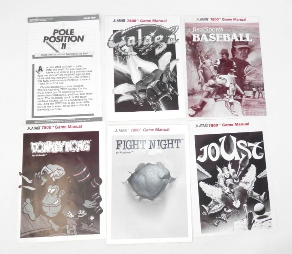 Atari 7800 Game Manual Lot • Galaga Joust Donkey Kong Fight Night Pole Position