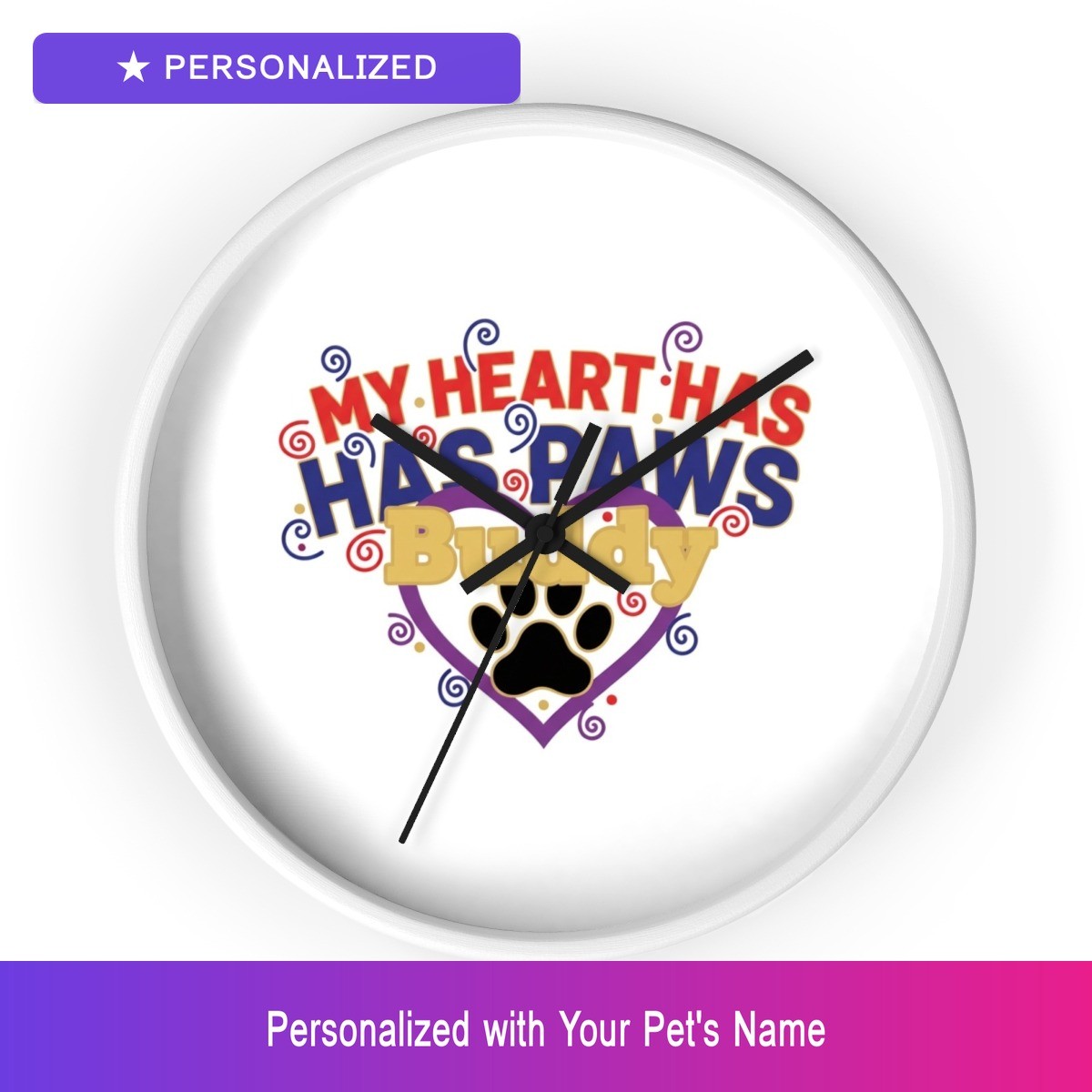 Custom German Shepherd Paw Print Wall Clock Personalized Pet Name Home Decor